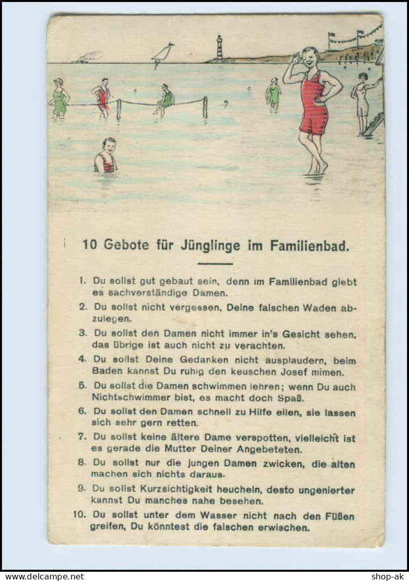 W8F06/ 10 Gebote Für Jünglinge Im Familienbad Humor AK Ca.1925 - Humour