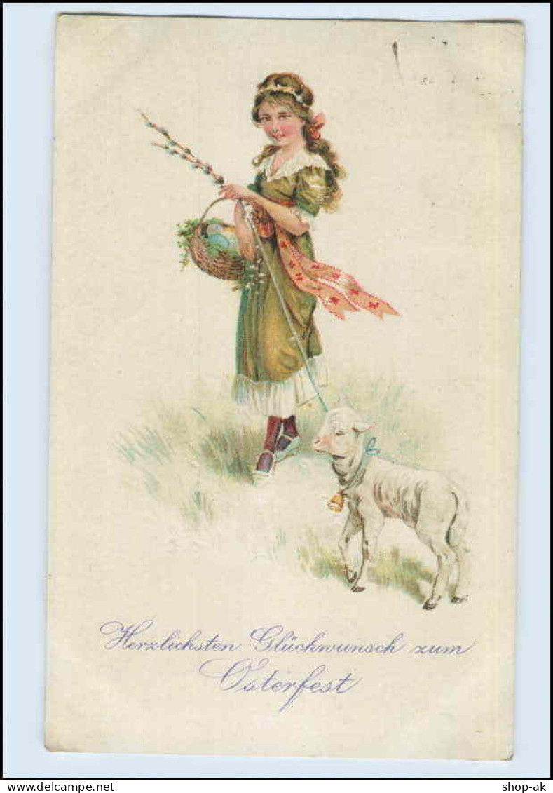 W8A22/ Ostern Mädchen Mit Lamm Litho AK Ca.1920 - Pasen