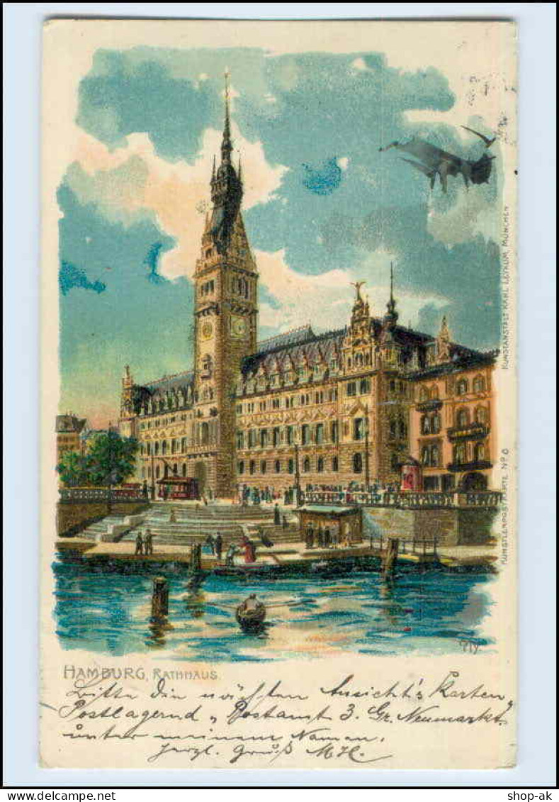 W7X08/ Hamburg Rathaus Litho AK 1899 Verlag: Karl Leykum - Mitte