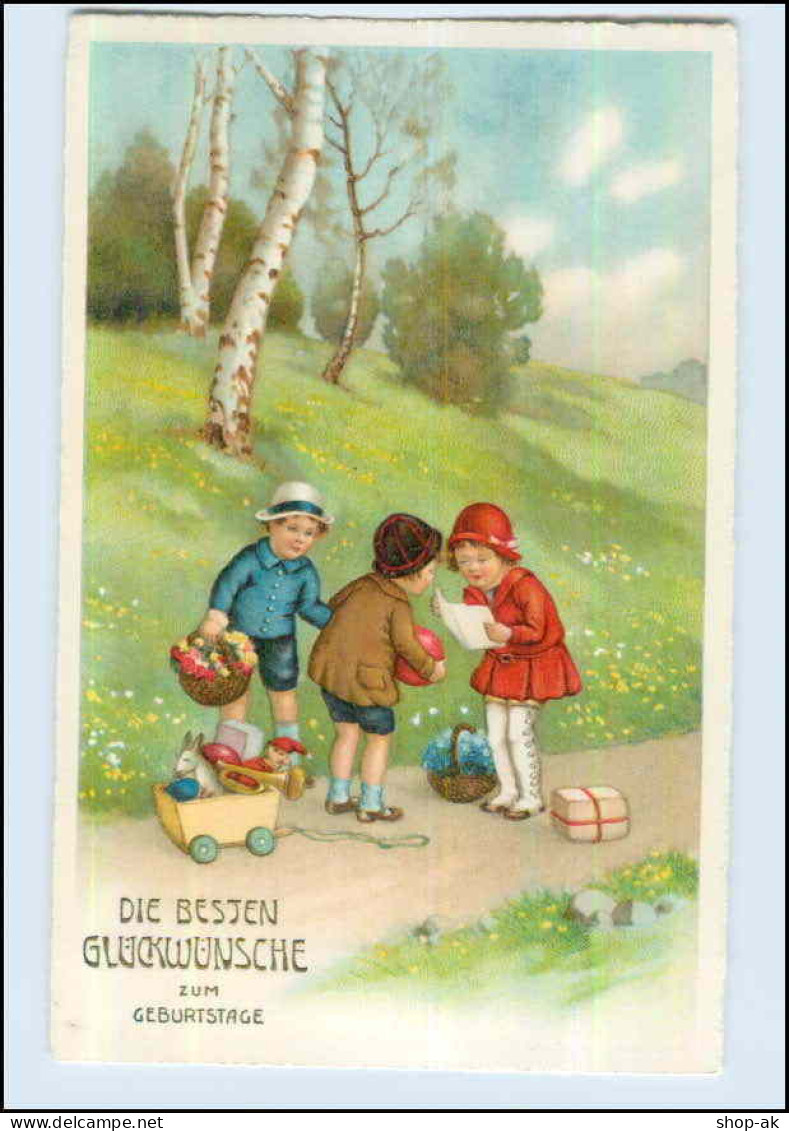 W7T19/ Geburtstag Kinder Mit Spielzeug Litho AK Ca. 1925 - Birthday