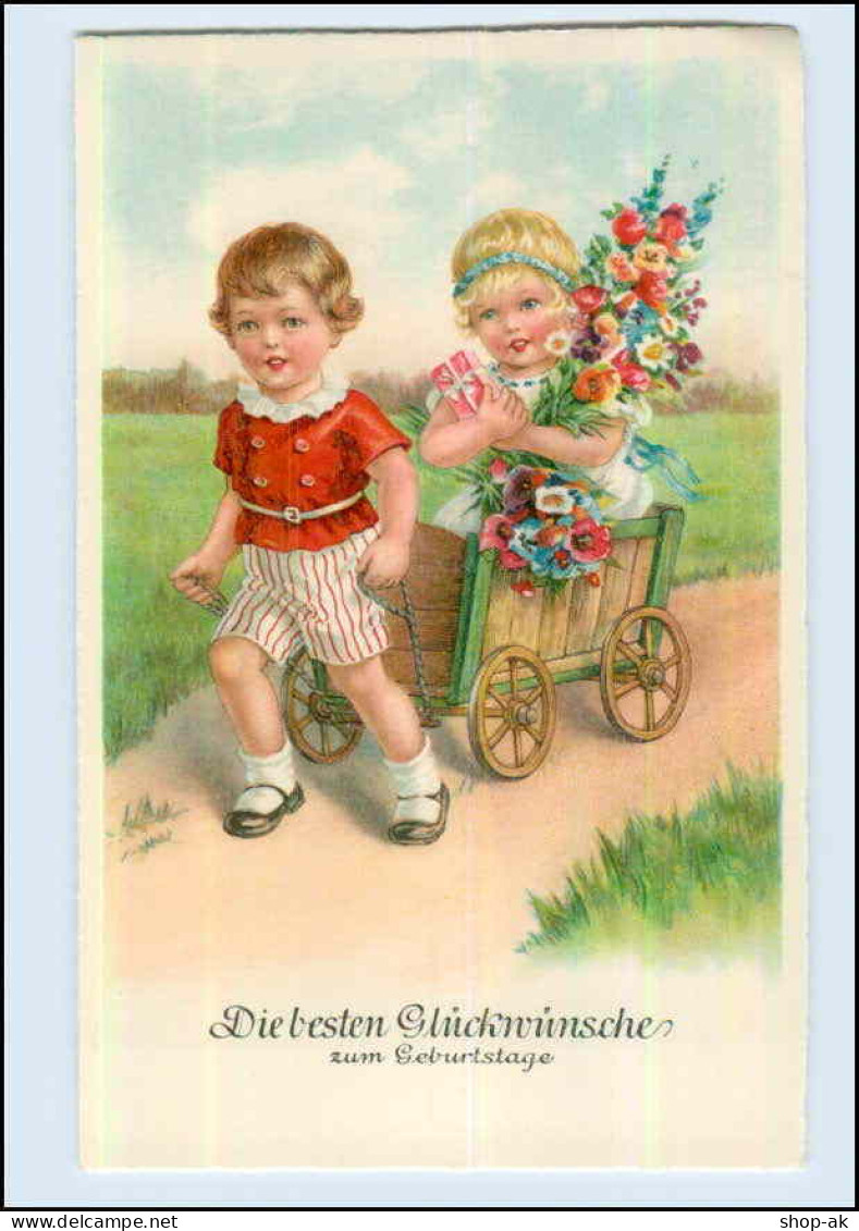 W7T27/ Geburtstag Kinder Mit Handkarren Litho AK Ca. 1925 - Anniversaire
