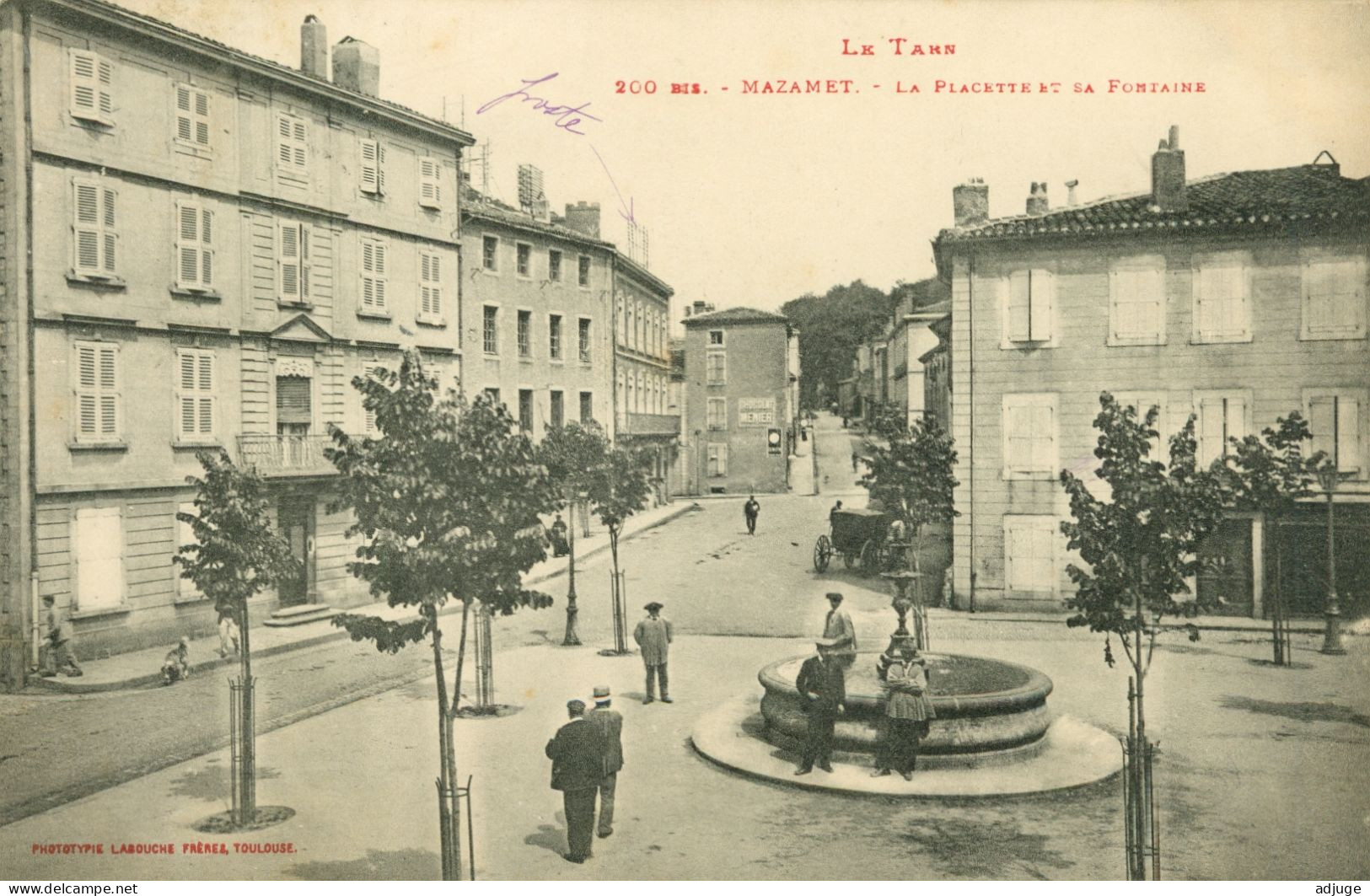 CPA- MAZAMET- MAZAMET- La Placette Et Sa Fontaine *Phototypie Labouche N° 200bis *1906 * 2 Scans - Mazamet