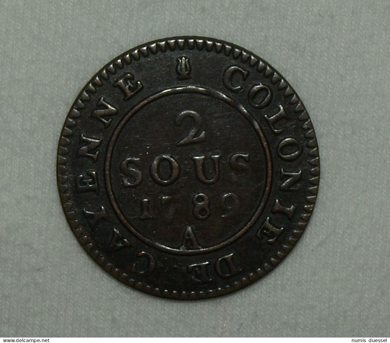 French Guiana, Colonie De Cayenne Louis XVI, 1789 A, 2 Sous - Französisch-Guayana