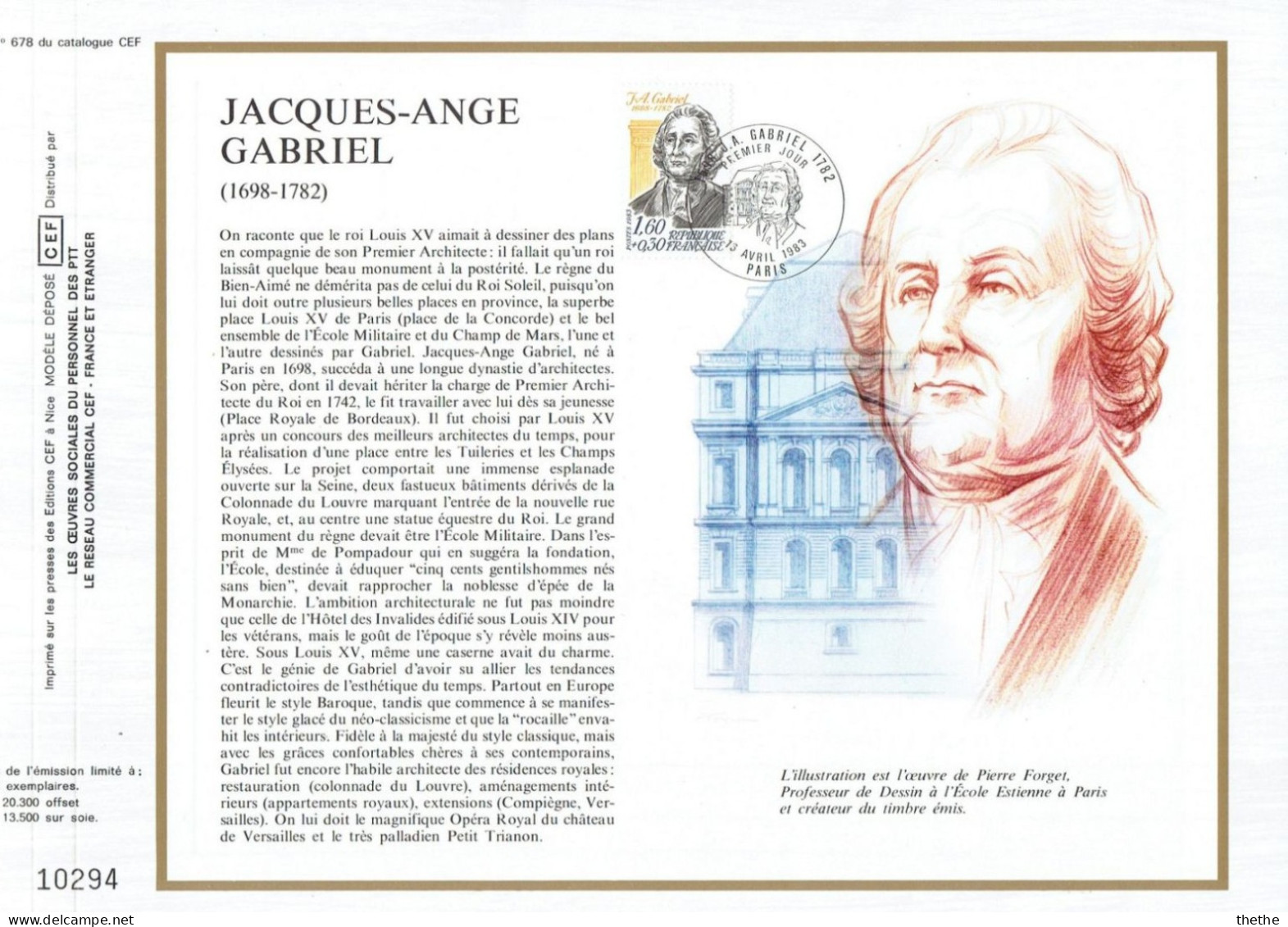 FRANCE - Jacques-Ange GABRIEL (1698-1782) Architecte - N° 678 Du Catalogue CEF - 1980-1989