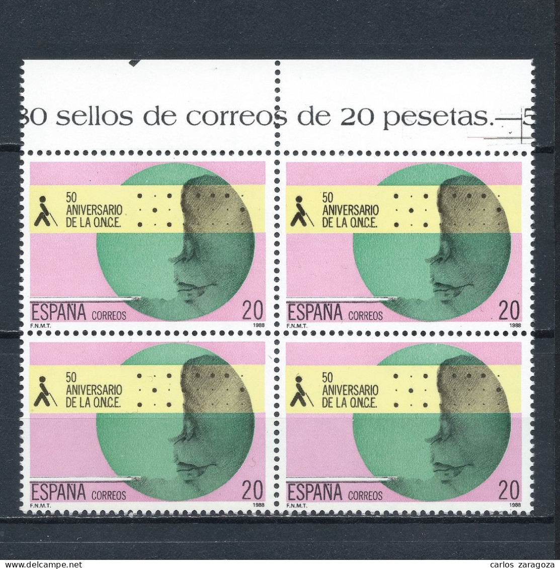 1988 ORG. CIEGOS DE ESPAÑA O.N.CE. EN BLOQUE ** EDI 2985, YT 2601, Mi 2865, Sg #2998 - Ungebraucht