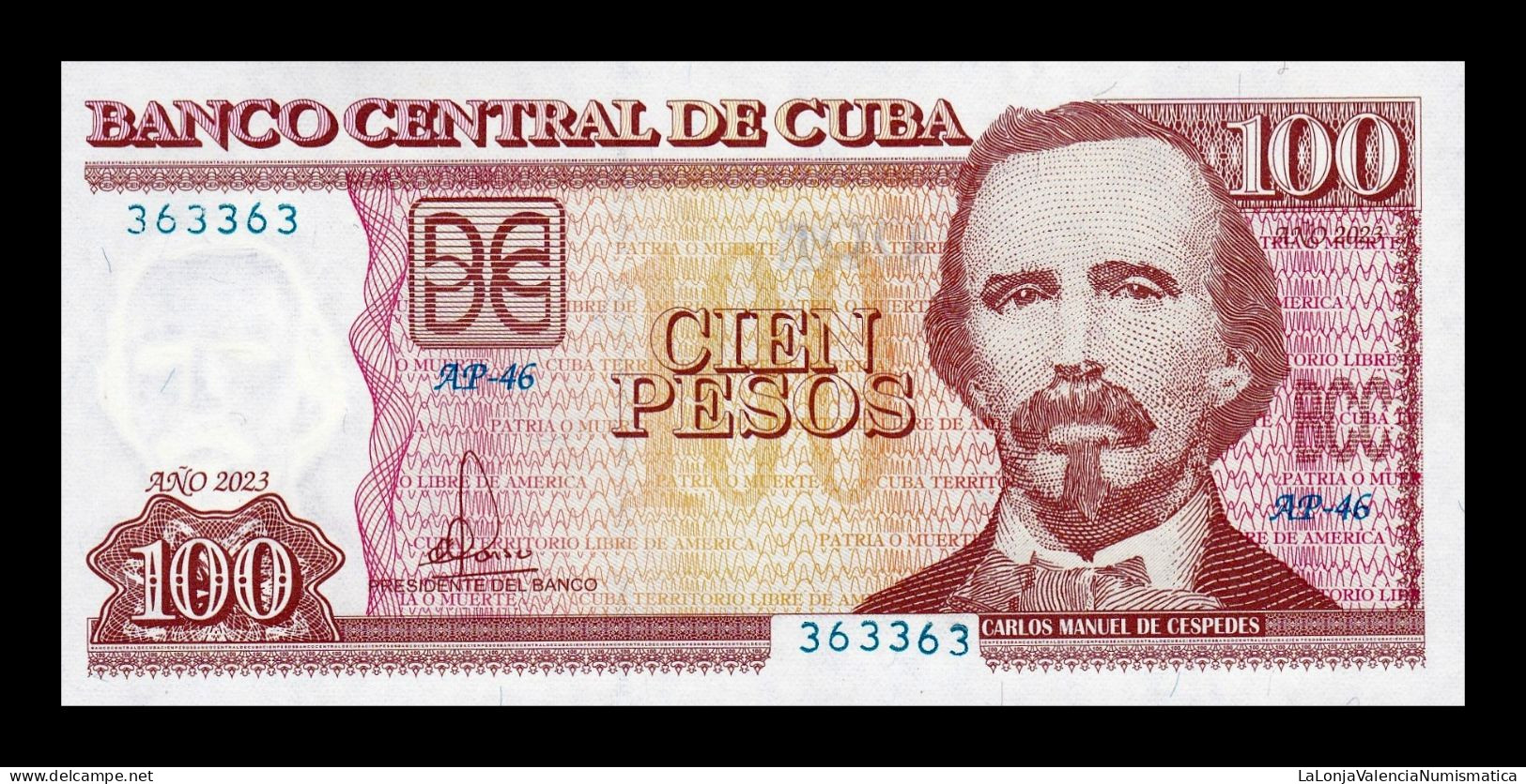 Cuba 100 Pesos Carlos Manuel De Céspedes 2023 Pick 124b Capicua Sc Unc - Kuba