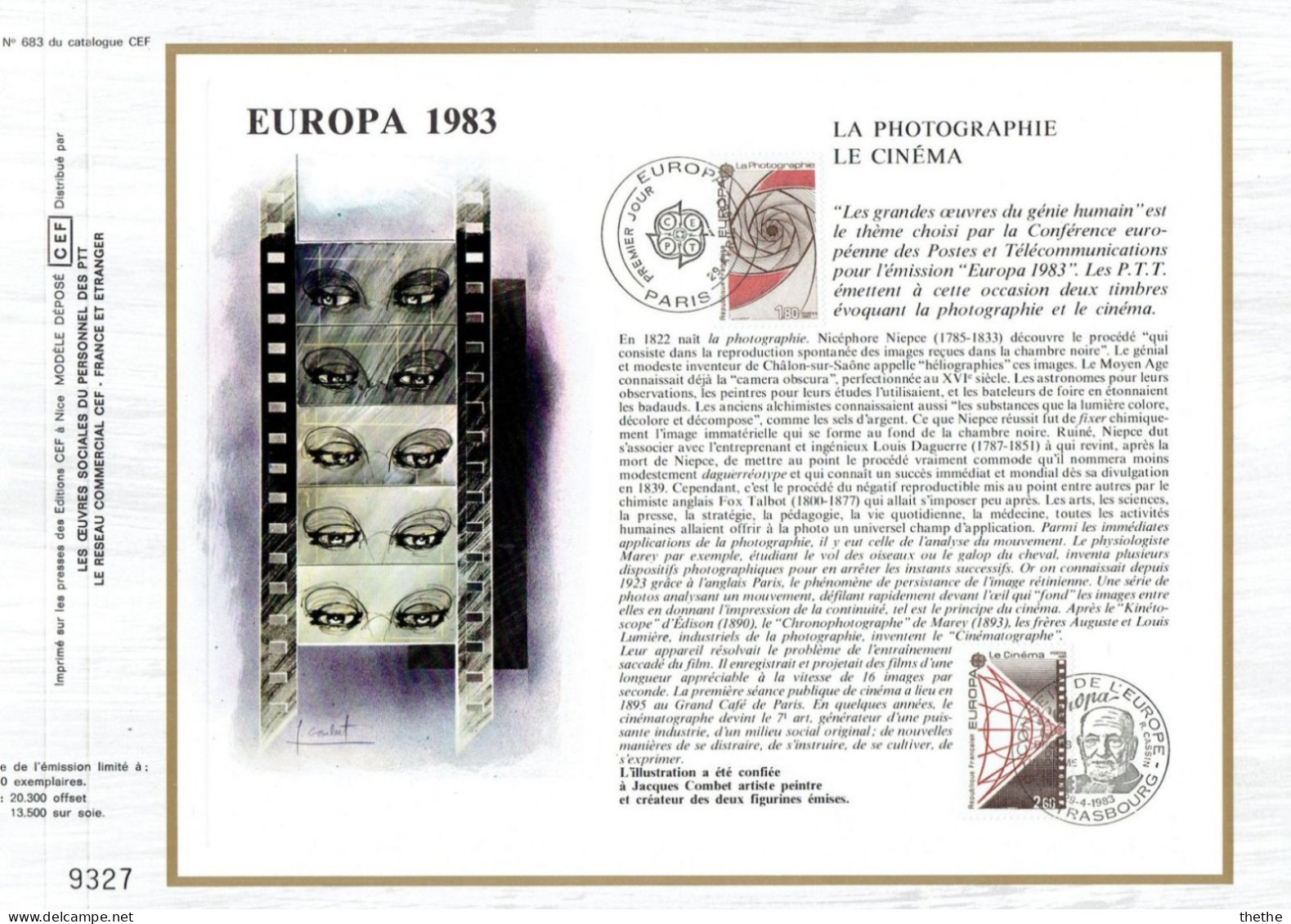 FRANCE - EUROPA . Les Grandes œuvres Du Génie Humain : La Photographie - Le Cinéma - N° 683 Du Catalogue CEF - 1980-1989