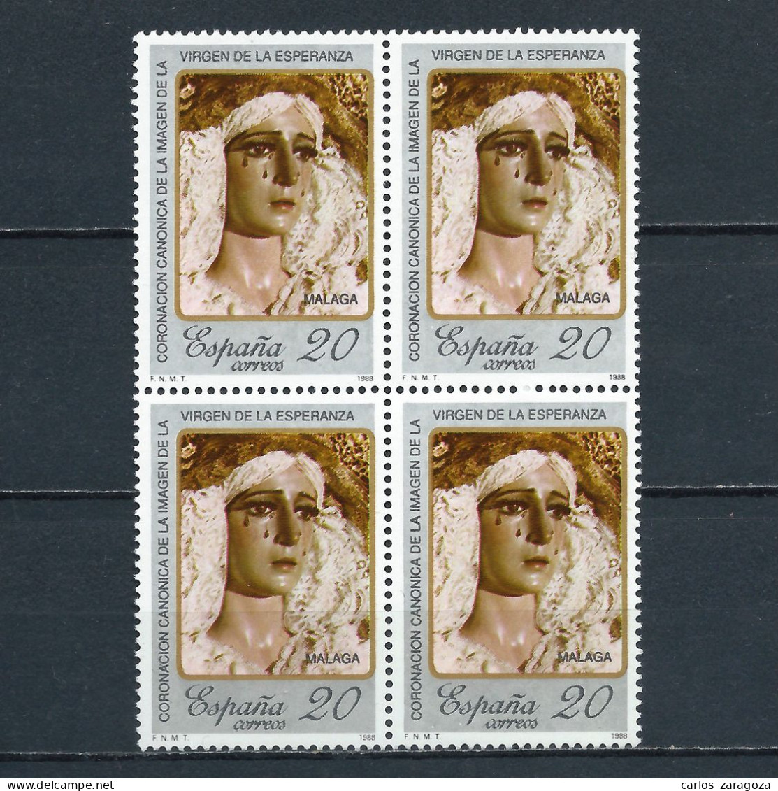 1988 ESPAÑA—VIRGEN DE LA ESPERANZA, EN BLOQUE ** EDI 2954, YT 2570, Mi 2834, Sg #2967 - Unused Stamps