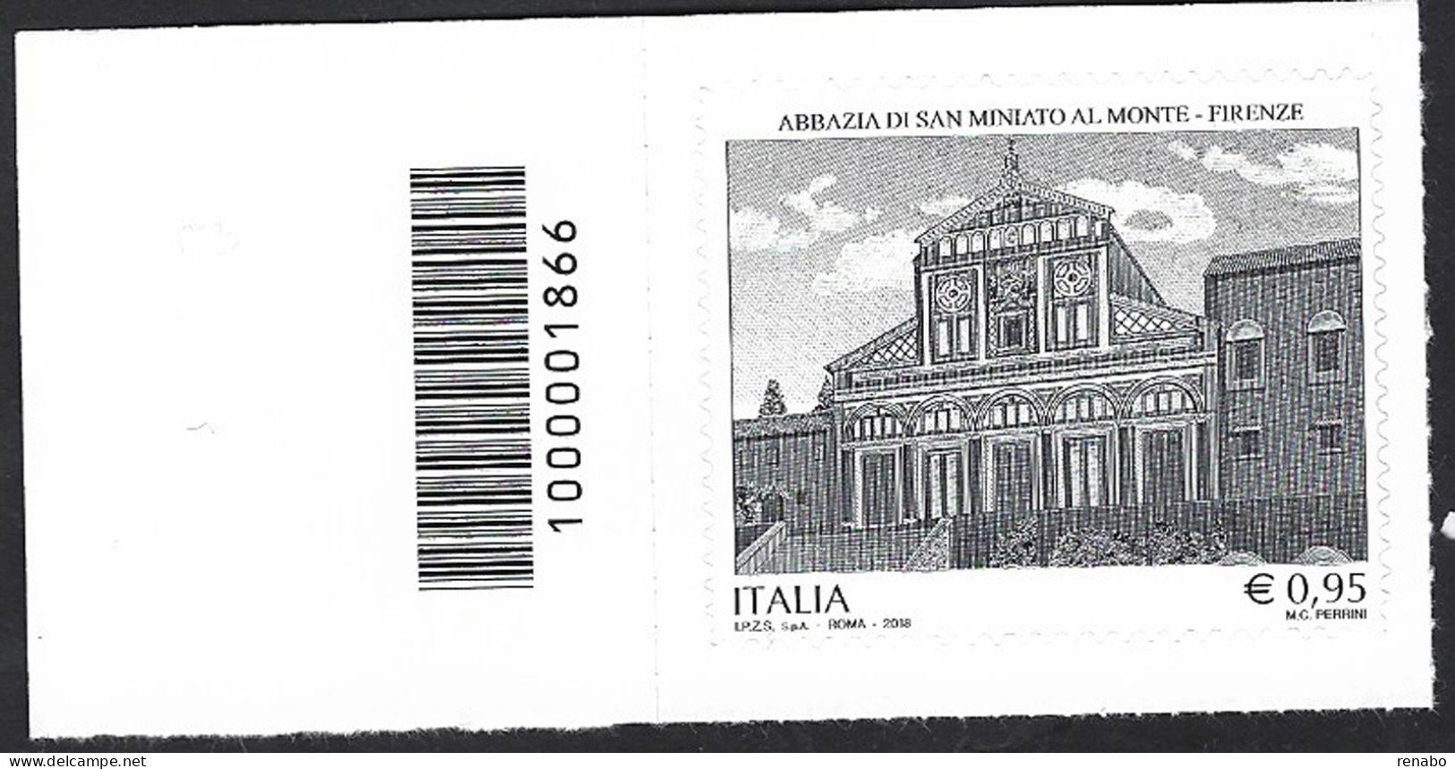 Italia 2018; Abbazia Di San Miniato Al Monte A Firenze; Francobollo A Barre A Sinistra. - Bar-code