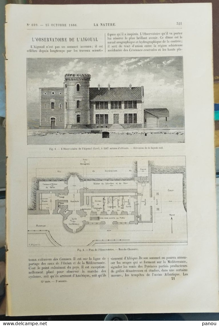 LA NATURE 699 / 23-10-1886. OBSERVATOIRE DE L'AIGOUAL - Revues Anciennes - Avant 1900