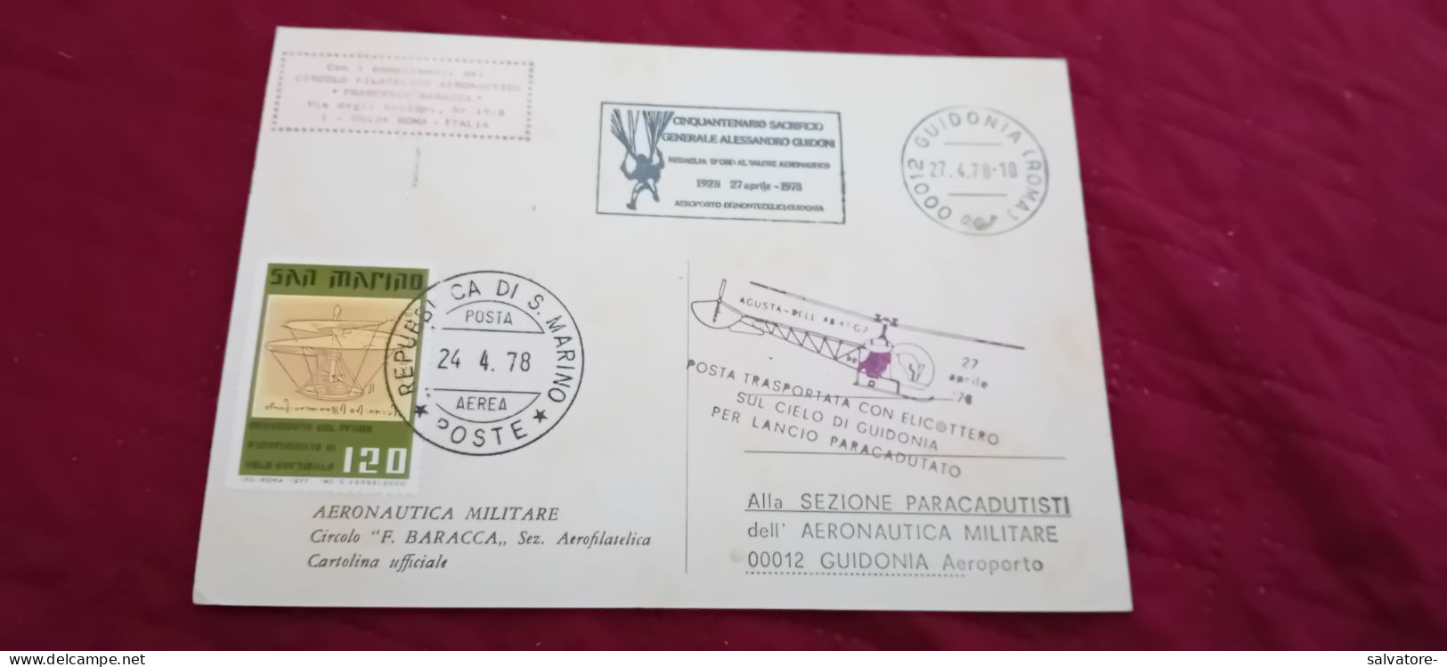 CARTOLINA TRASPORTA CON ELICOTTERO SUL CIELO DI GUIDONIA PER LANCIO PARACADUTATO 1978 - Hélicoptères