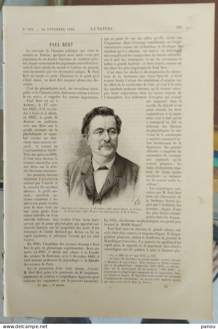 LA NATURE 703 / 20-11-1886. PAUL BERT AUXERRE. PESQUIERS HYERES - Tijdschriften - Voor 1900