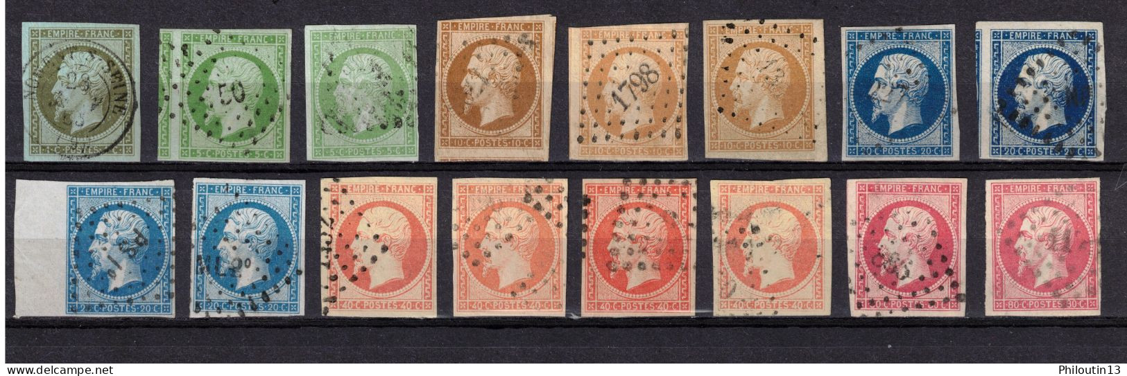 France Empire Non Dentelé Sélection De 16 Timbres Oblitérés - Scan Recto / Verso - 1853-1860 Napoléon III