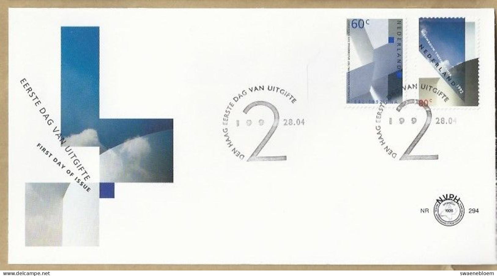 NL.- FDC. NVPH Nr. 294. EERSTE DAG VAN UITGIFTE. FIRST DAY OF ISSUE. 28-04-1992. NIEUWBOUW TWEEDEKAMER. BOUWKUNST. - FDC