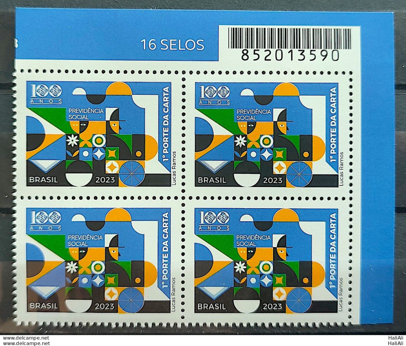 C 4086 Brazil Stamp Social Security Train Economy Flag Work 2023 Block Of 4 With Barcode - Neufs