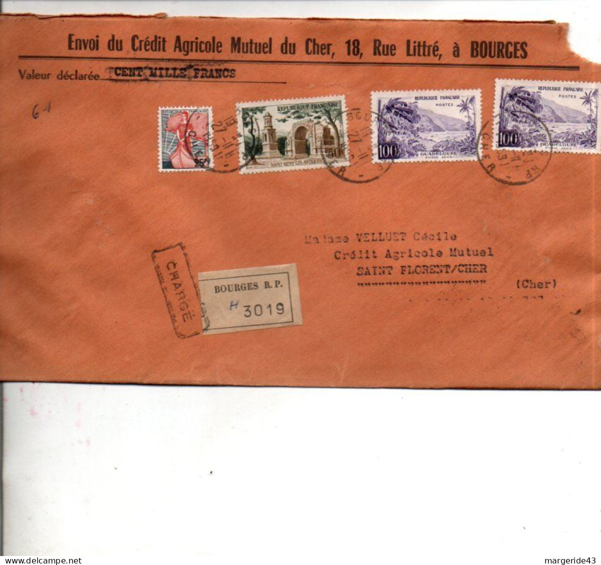 LETTRE RECOMMANDEE CHARGEE DE BOURGES 1959 - Postal Rates