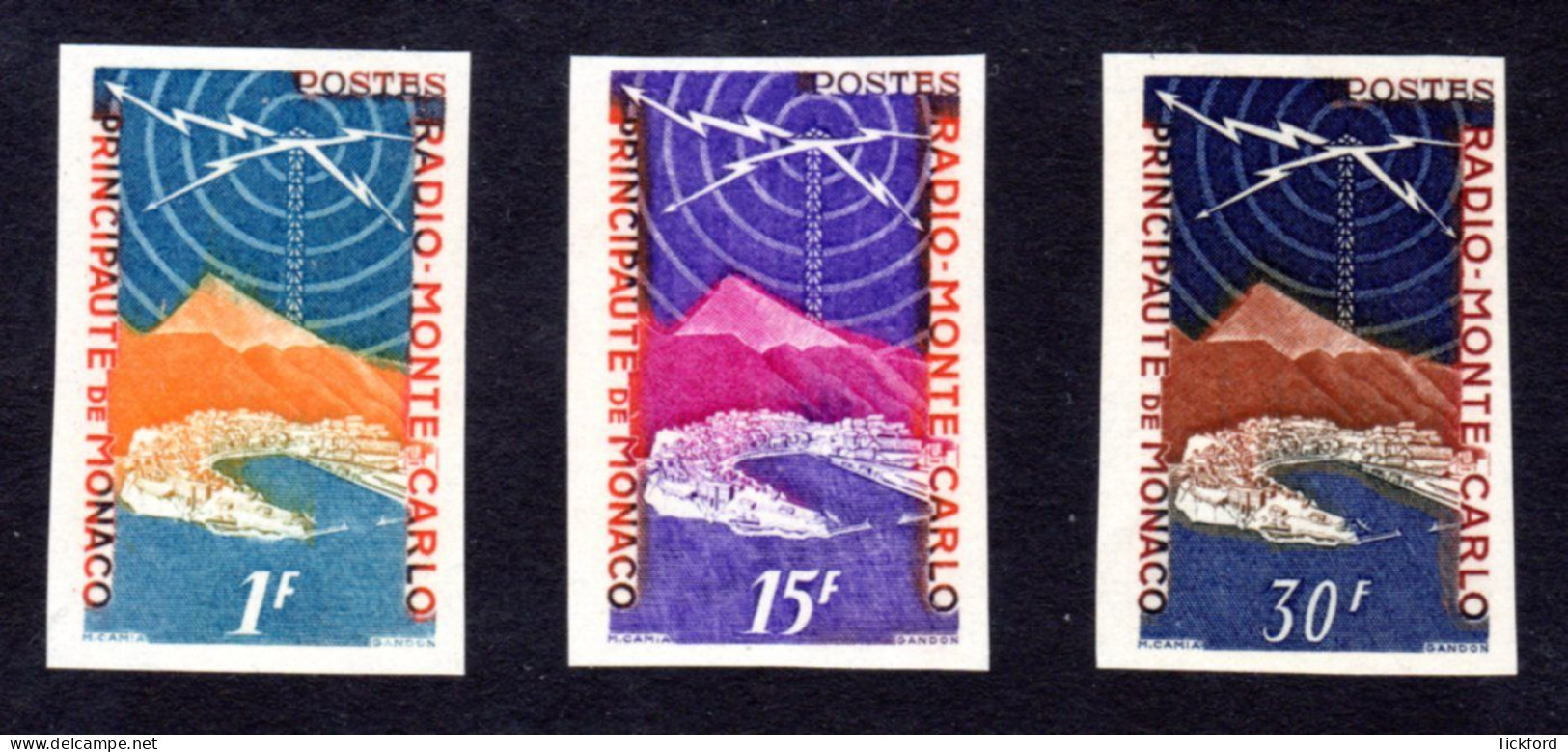 MONACO 1951 - Yvert N° 376/378 - 3 Valeurs Non Dentelés - NEUFS ** LUXE/MNH, Radio Monte-Carlo, TB - Neufs