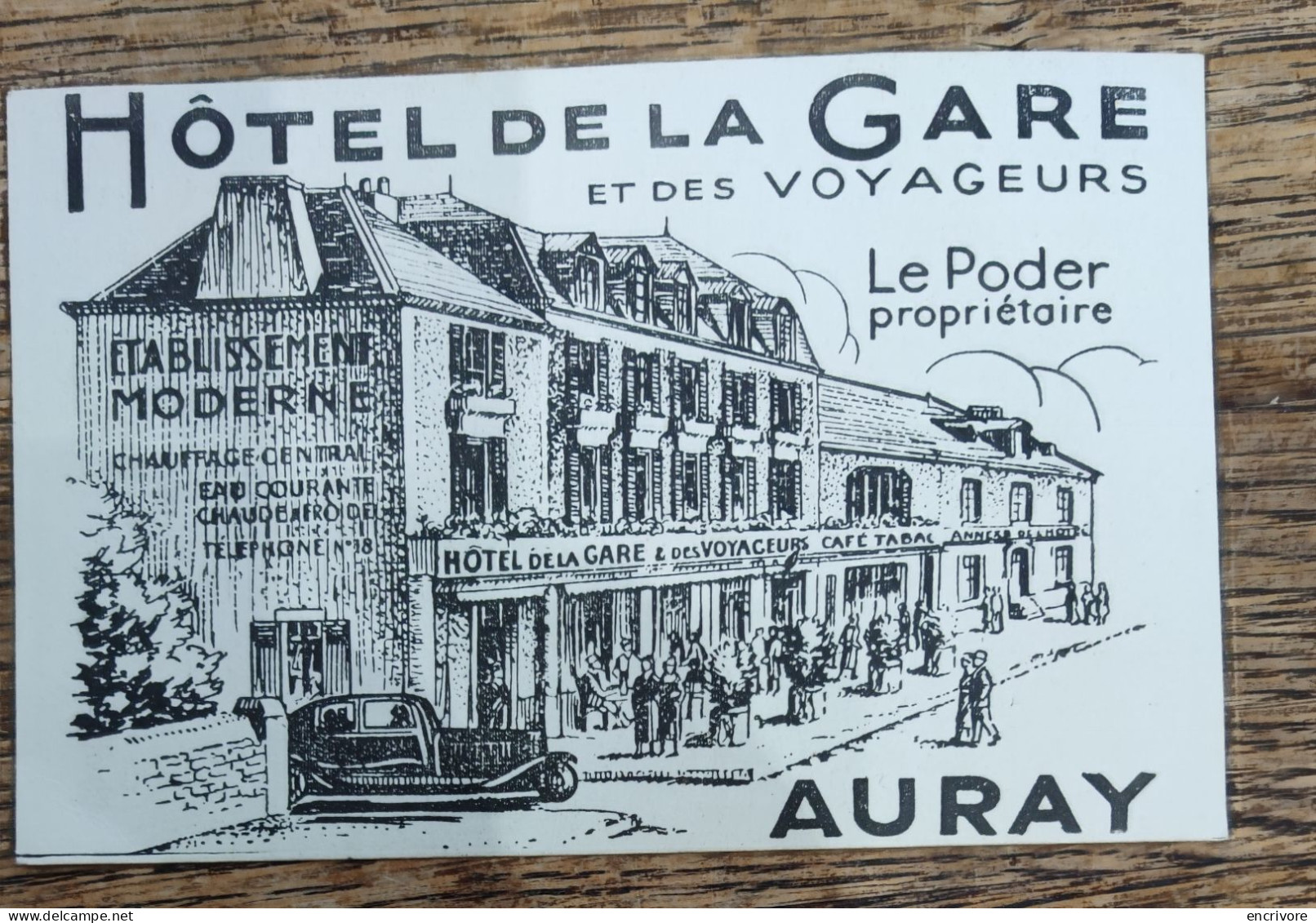 Carte De Visite Cpa Hotel De La Gare Et Des Voyageurs LE PODER Propriétaire AURAY Facture - Visiting Cards
