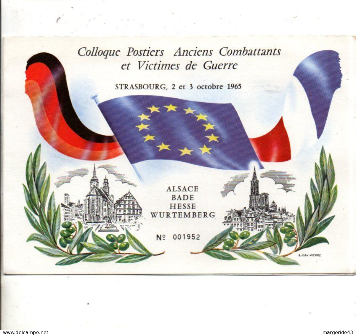 ENCART COLLOQUE PÖSTIERS ANCIENS COMBATTANTS STRASBOURG 1965 - Bolli Commemorativi