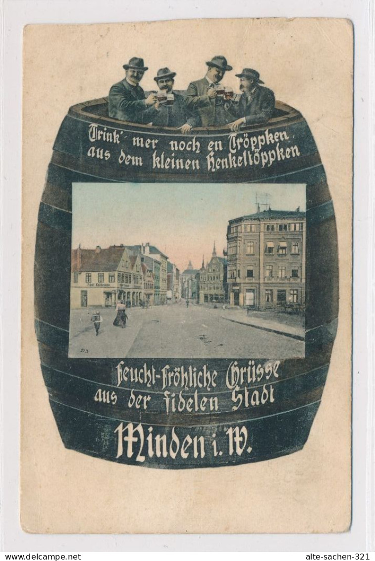 Litho-Humor-AK Um 1910 Bäckerstraße Bierfass Umtrunk Minden - Minden