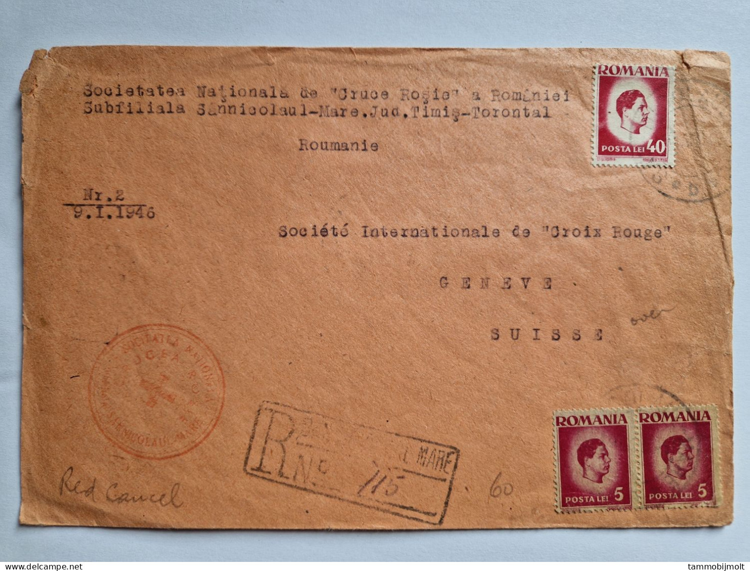 Romania, Inflation Cover With 22 Stamps, Mail To Red Cross Switserland. 1946 - Covers & Documents