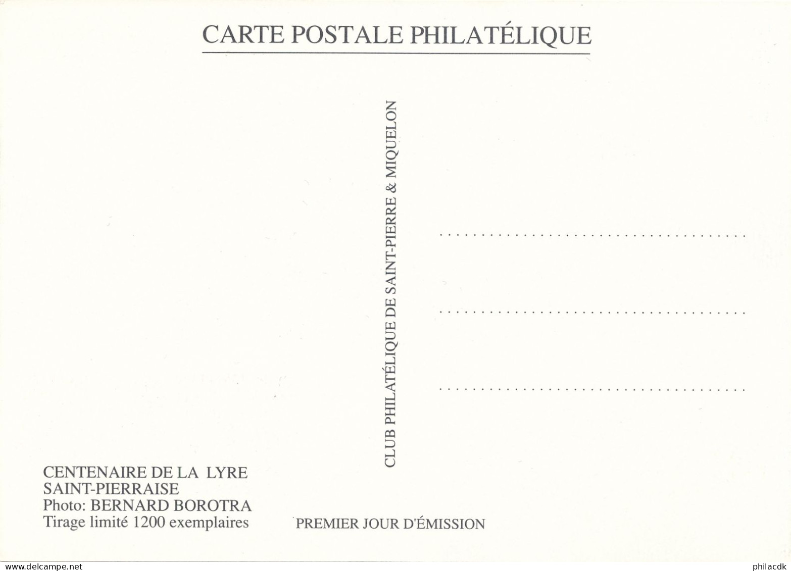 SAINT PIERRE ET MIQUELON - CARTE MAXIMUM CENTENAIRE DE LA LYRE OBLITEREE AVEC CAD DU 21 JUIN 1991 - Música