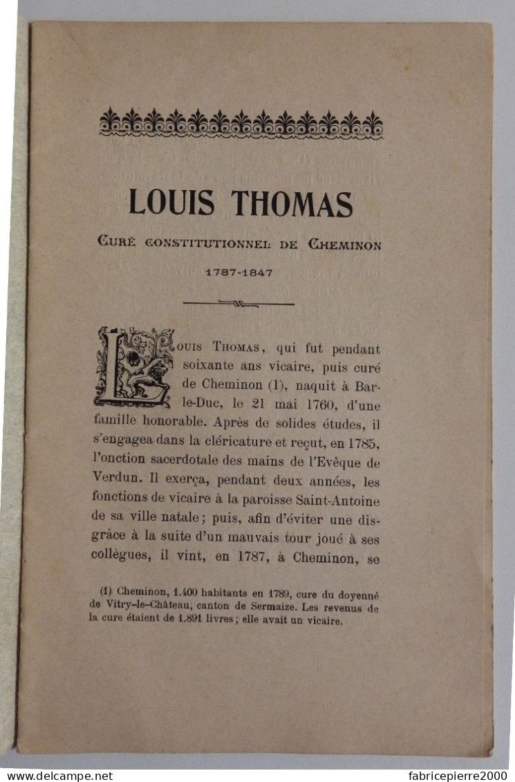 FAVE - Louis Thomas, Curé Constitutionnel De Cheminon Bar-le-Duc TBE Meuse Marne Révolution Française - Lorraine - Vosges