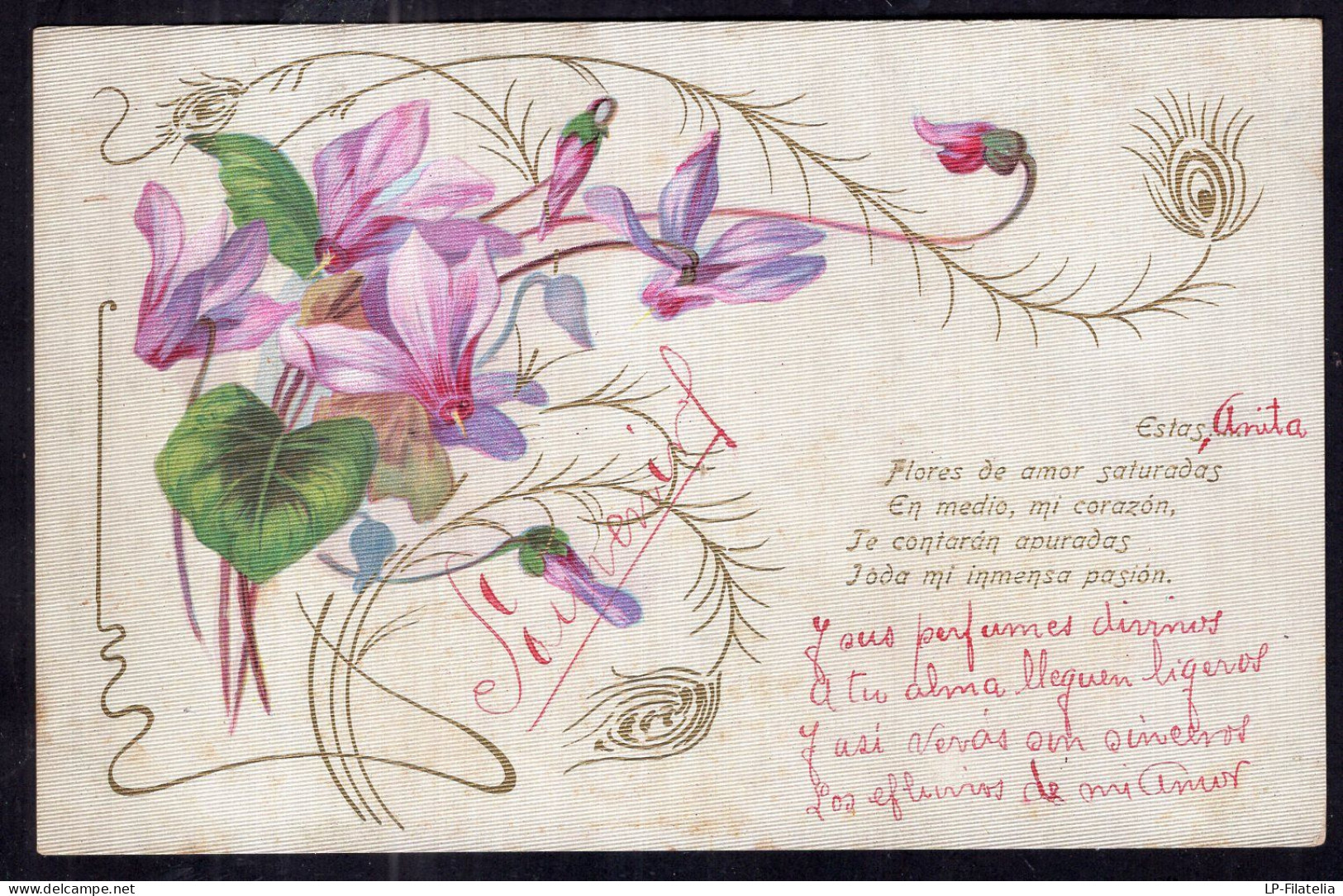 Postcard - Circa 1908 - Flowers - Drawing - Pink Flowers - Flowers