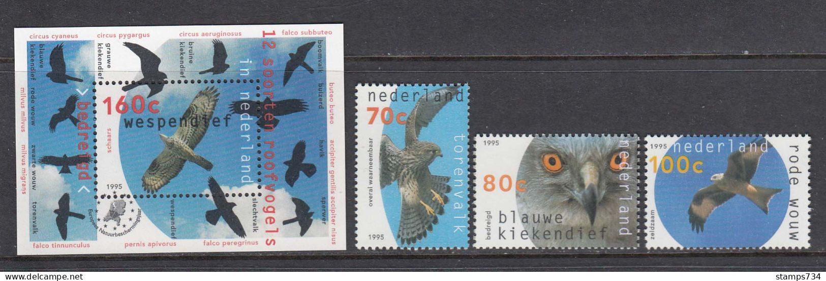 Niederlande 1995 - Preybirds, 3 W. + Block, MNH** - Adler & Greifvögel