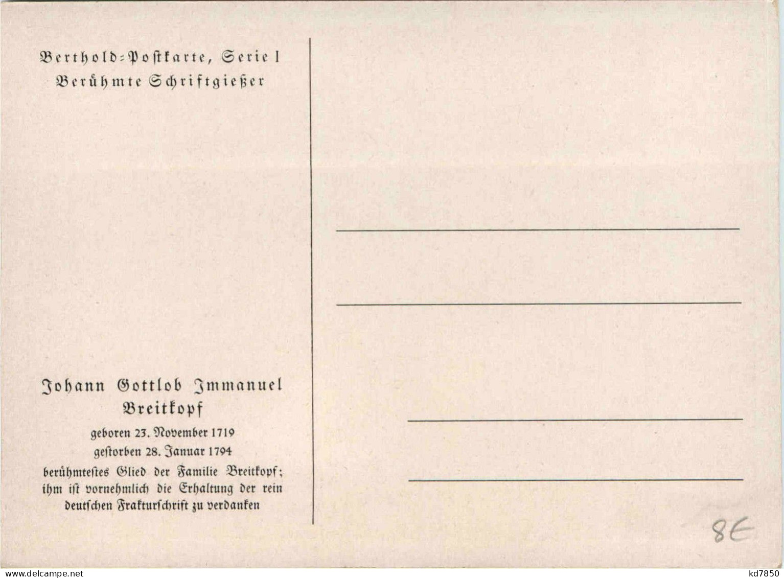 Johann Gottlob Immanuel Breitkopf - Berthold Postkarte - Historische Figuren