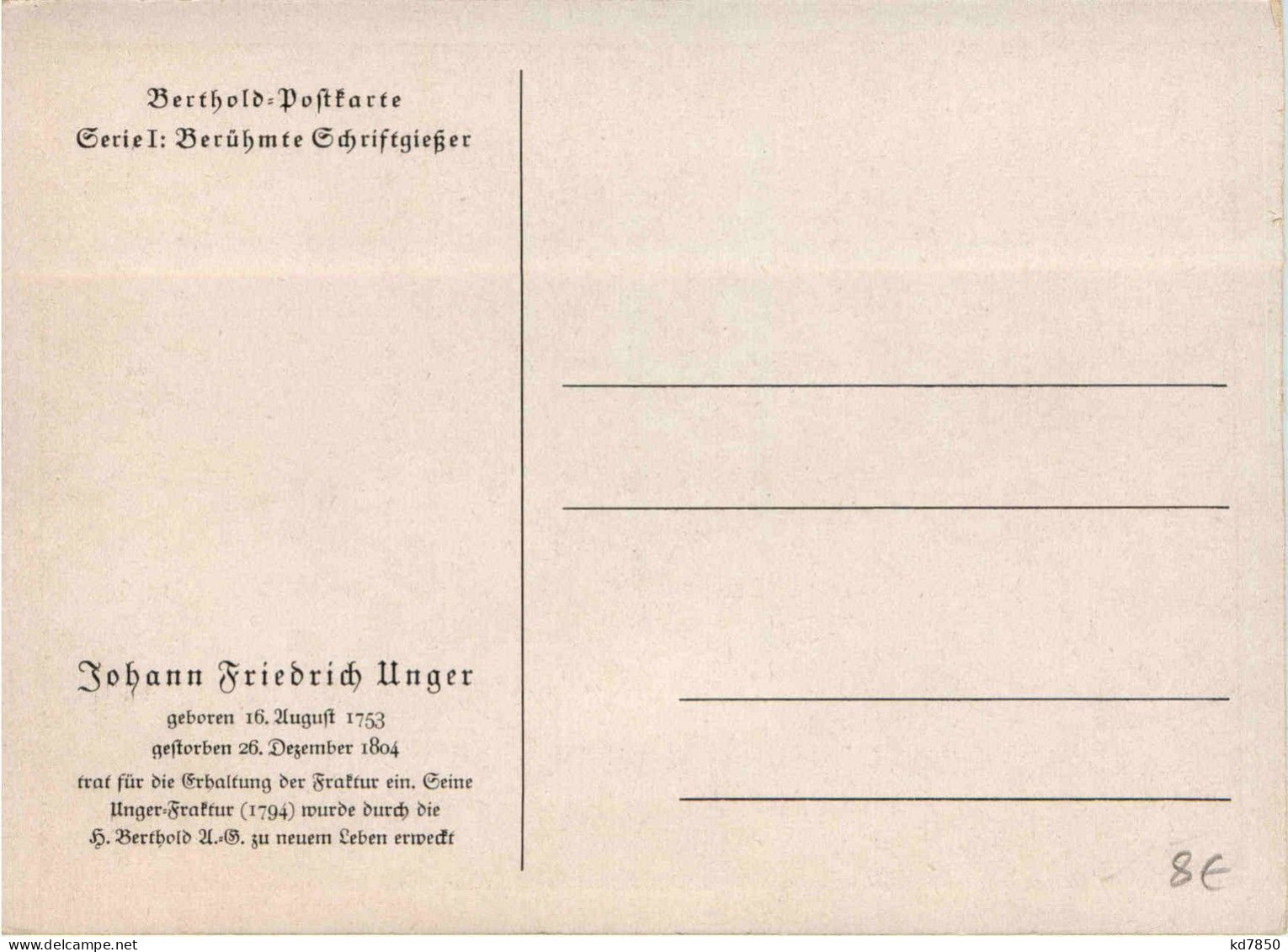Johann Friedrich Unger - Berthold Postkarte - Personaggi Storici