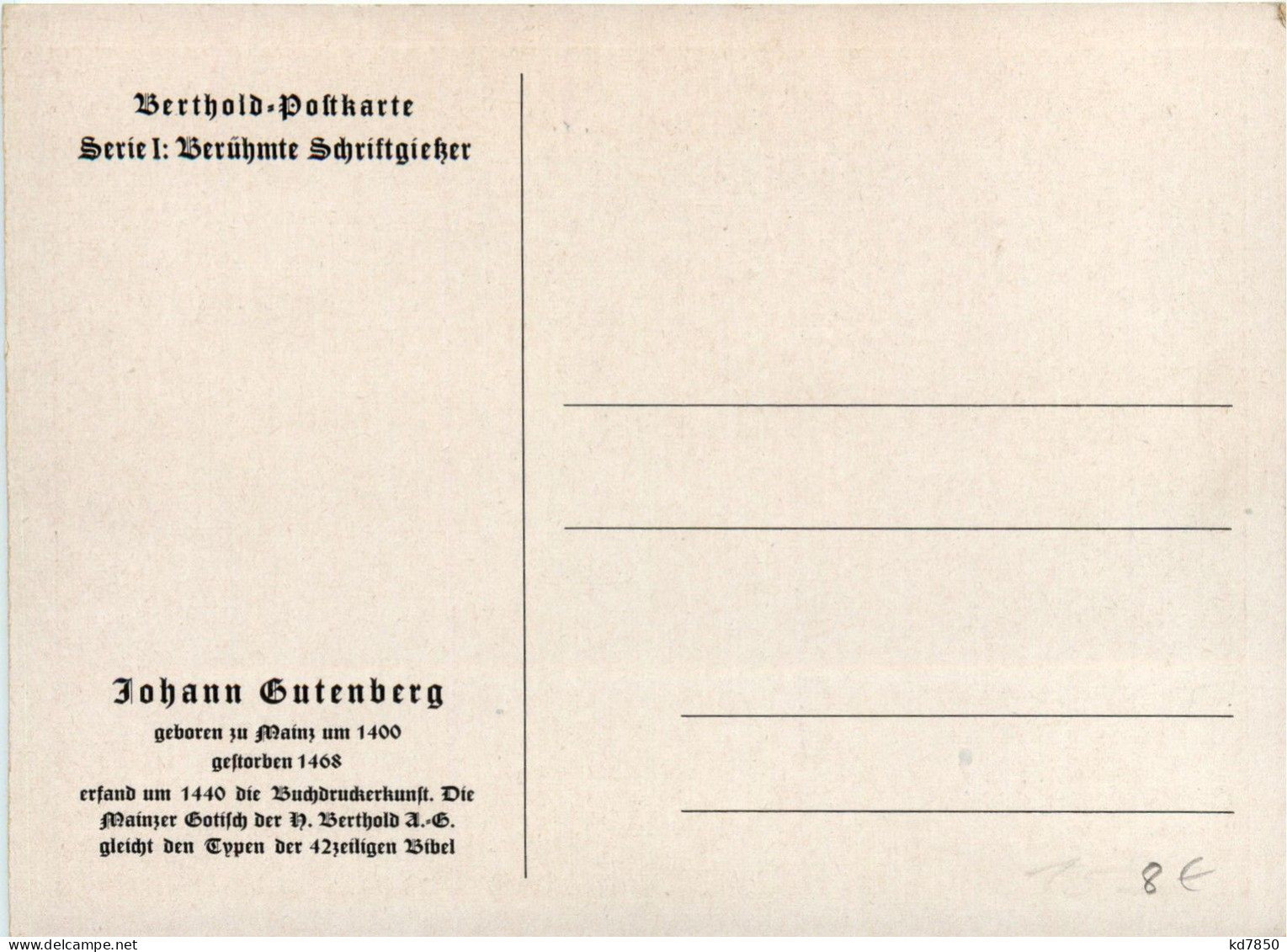 Johann Gutenberg - Berthold Postkarte - Historische Figuren