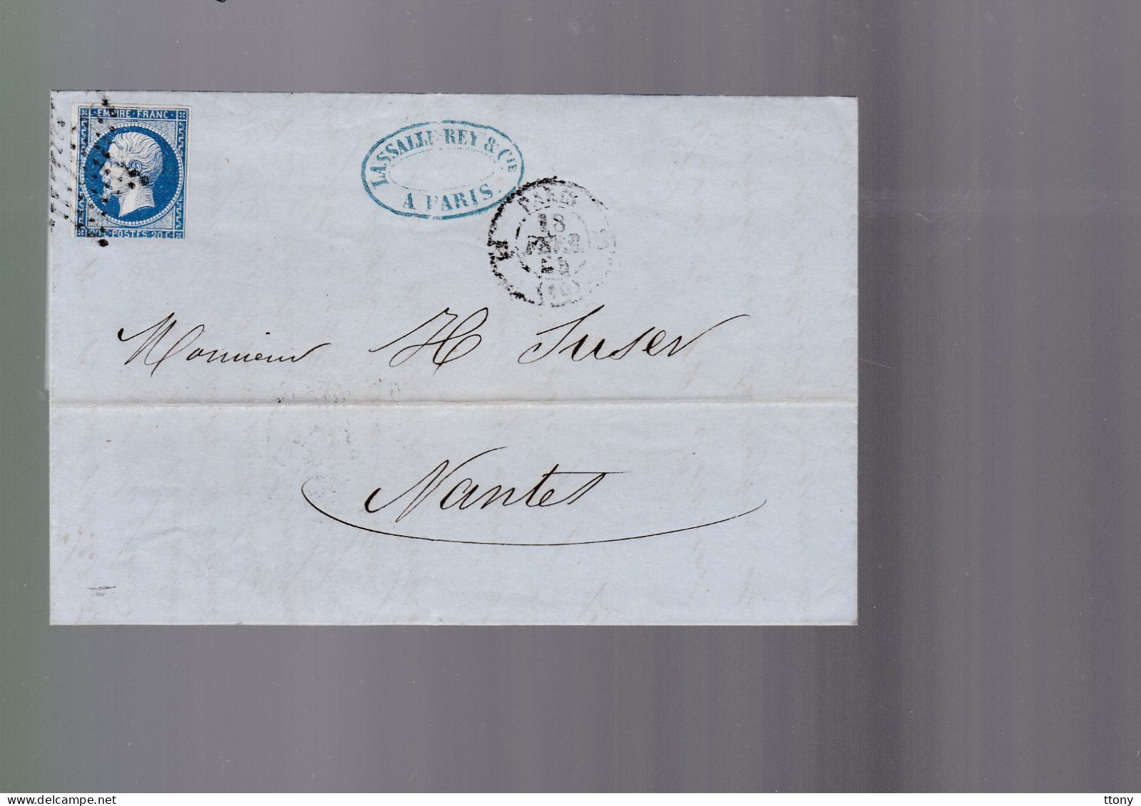 Timbre N° 14 Napoléon III  Bleu     20 C   Sur Lettre  Etoile De Paris   1856  Destination    Nantes - 1853-1860 Napoléon III.