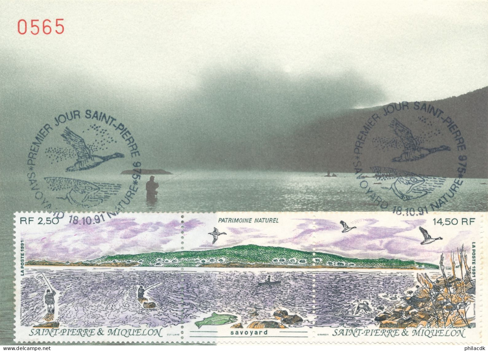 SAINT PIERRE ET MIQUELON - CARTE MAXIMUM PATRIMOINE NATUREL SAVOYARD OBLITEREE AVEC CAD DU 18 OCTOBRE 1991 - Cartes-maximum