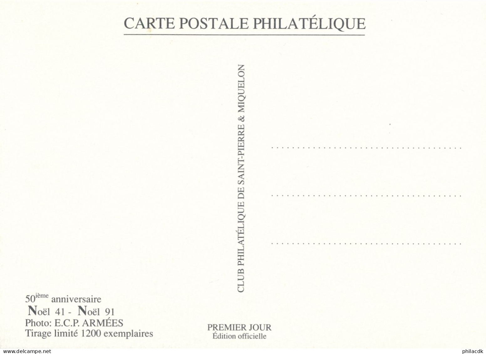 SAINT PIERRE ET MIQUELON - CARTE MAXIMUM NOEL OBLITEREE AVEC CAD DU 21 DECEMBRE 1991 - Cartoline Maximum