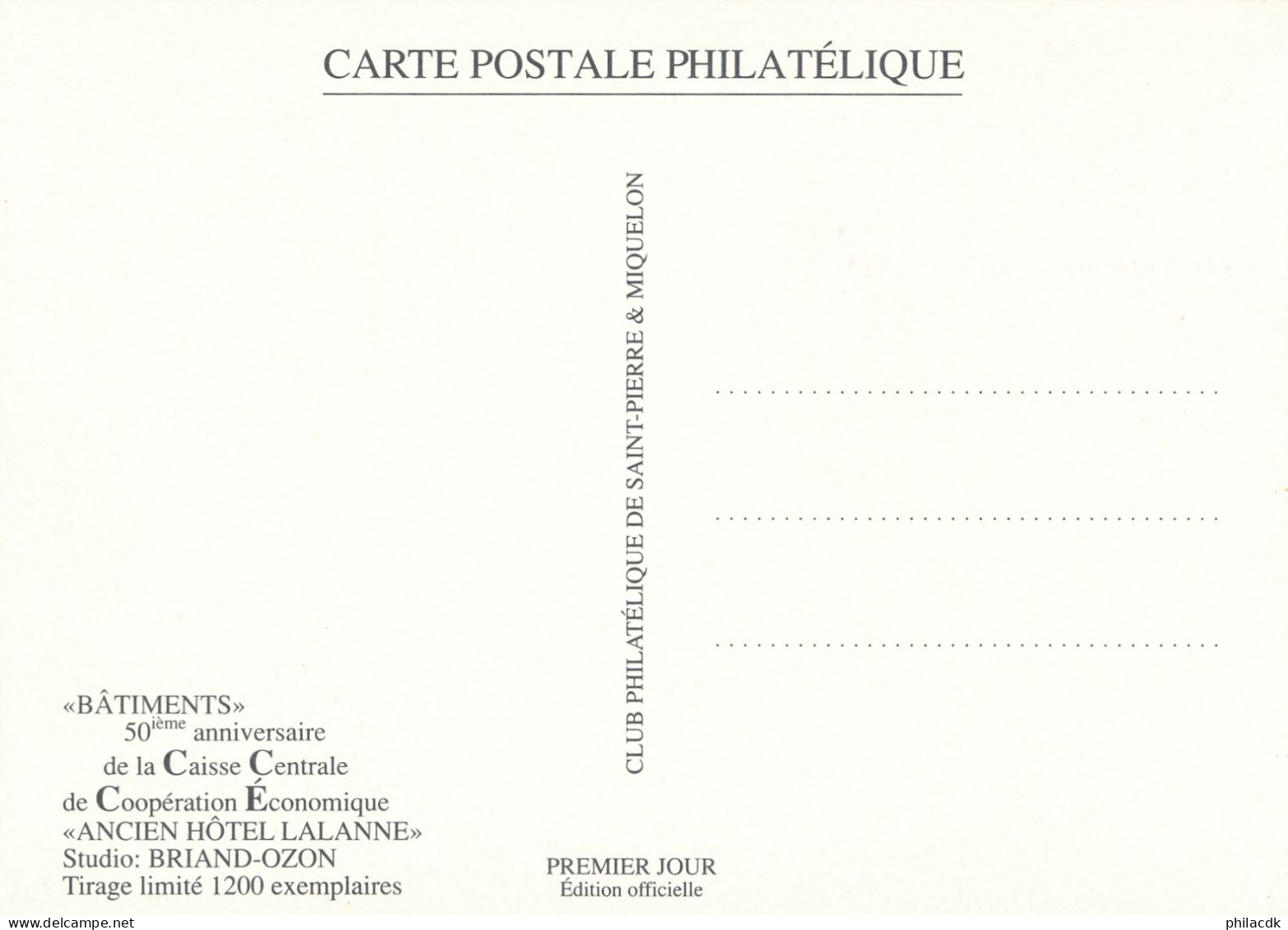 SAINT PIERRE ET MIQUELON - CARTE MAXIMUM OBLITEREE AVEC CAD DU 2 DECEMBRE 1991 - Cartoline Maximum