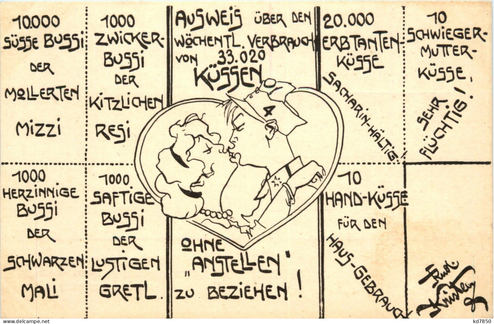 Ausweis über Den Bezug Von Küssen - Humoristiques