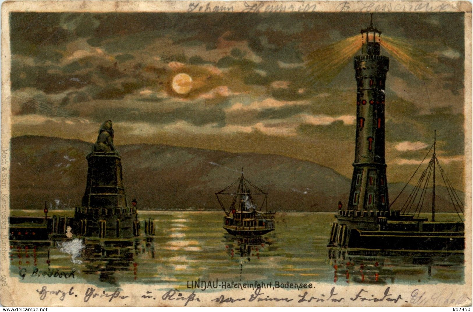 Lindau - Hafeneinfahrt - Litho - Lindau A. Bodensee