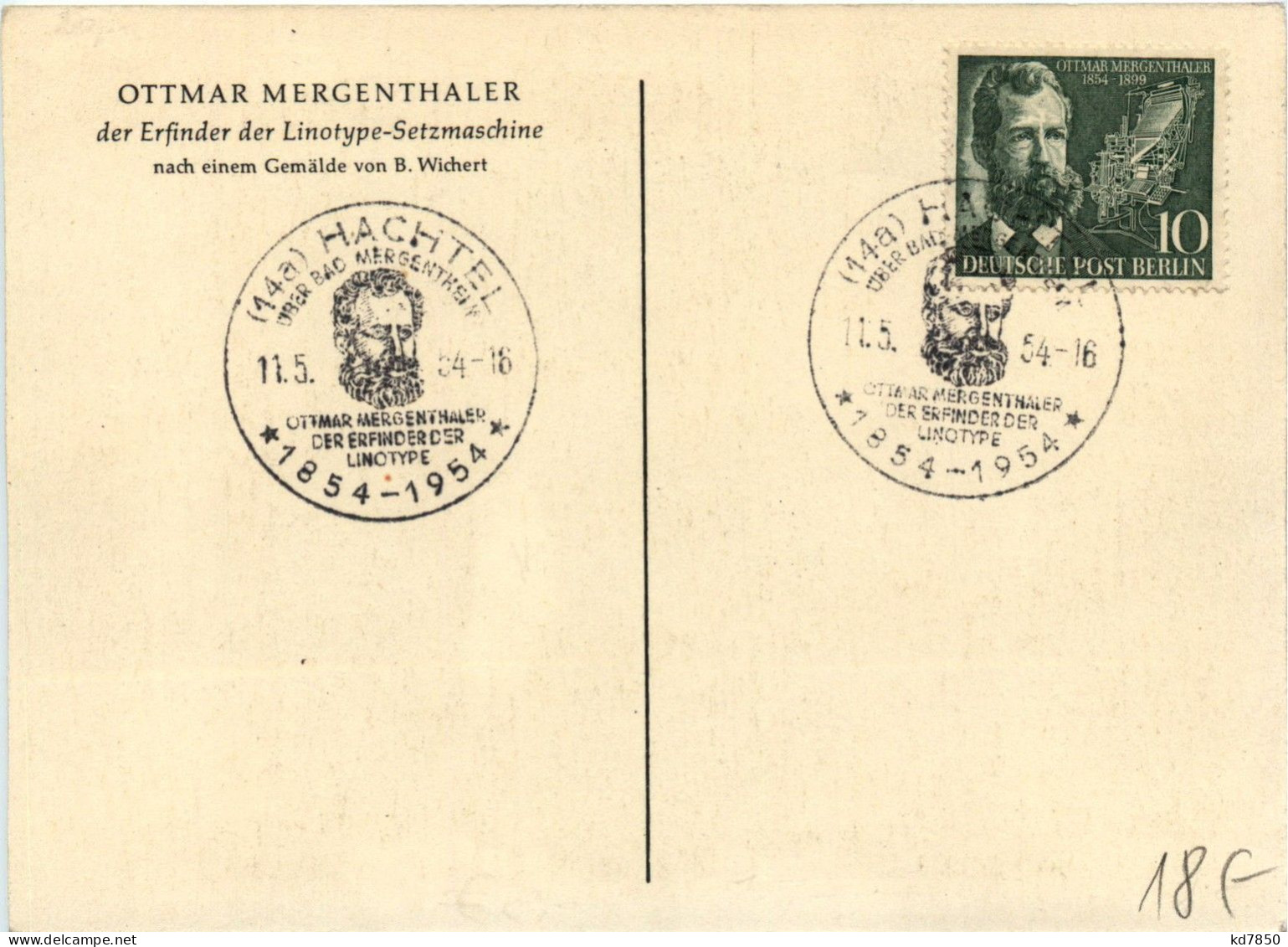 Ottmar Mergenthaler - Erfinder Der Linotype Setzmaschine - B. Wichert - Maximumkarte - Historical Famous People