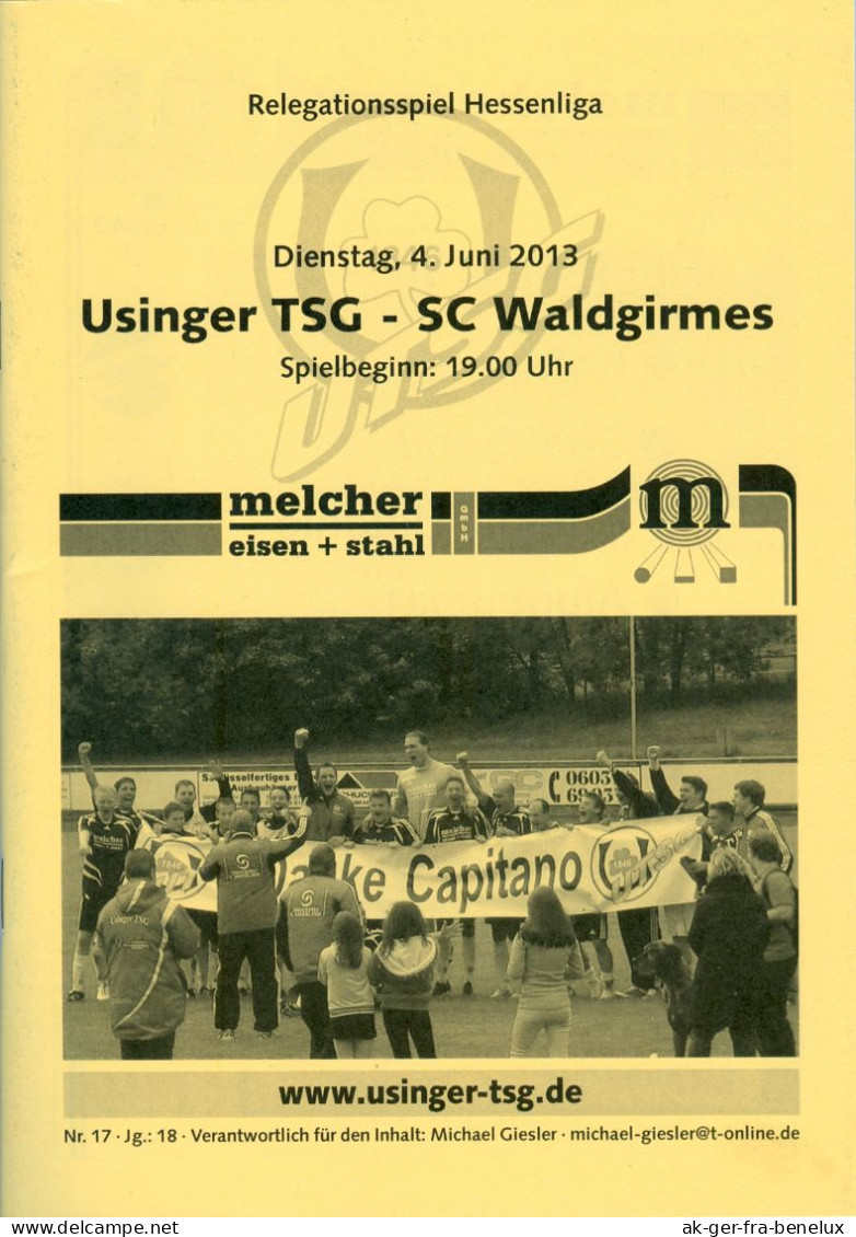 Fußball-Programm PRG Usinger TSG Vs SC Waldgirmes 4. 6. 2013 Usingen Lahnau Relegation Hessenliga Buchfinkenstadt Hessen - Programme