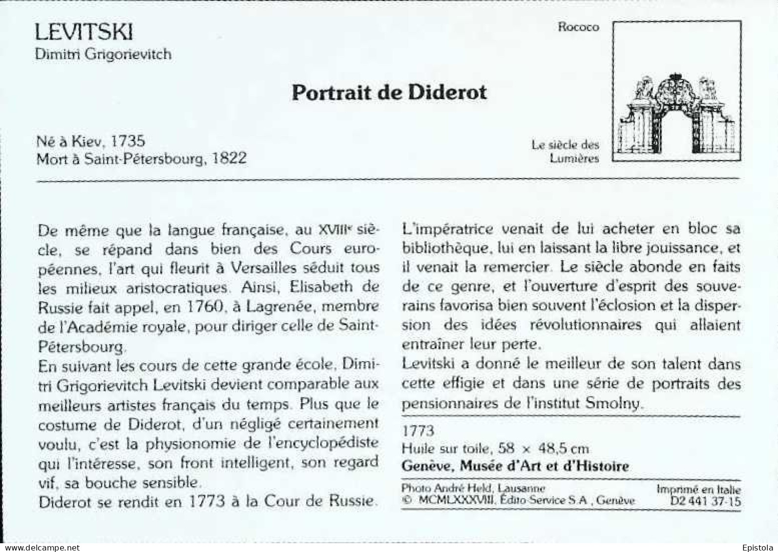 ►  Levitski  Portrait De Diderot - Pittura & Quadri