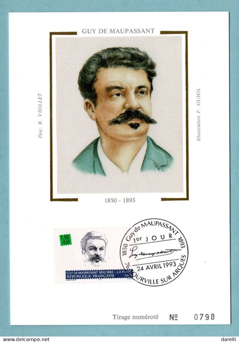 Carte Maximum 1993 - écrivains Célèbres - Guy De Maupassant - YT 2799 - 76 Tourville Sur Arques - 1990-1999