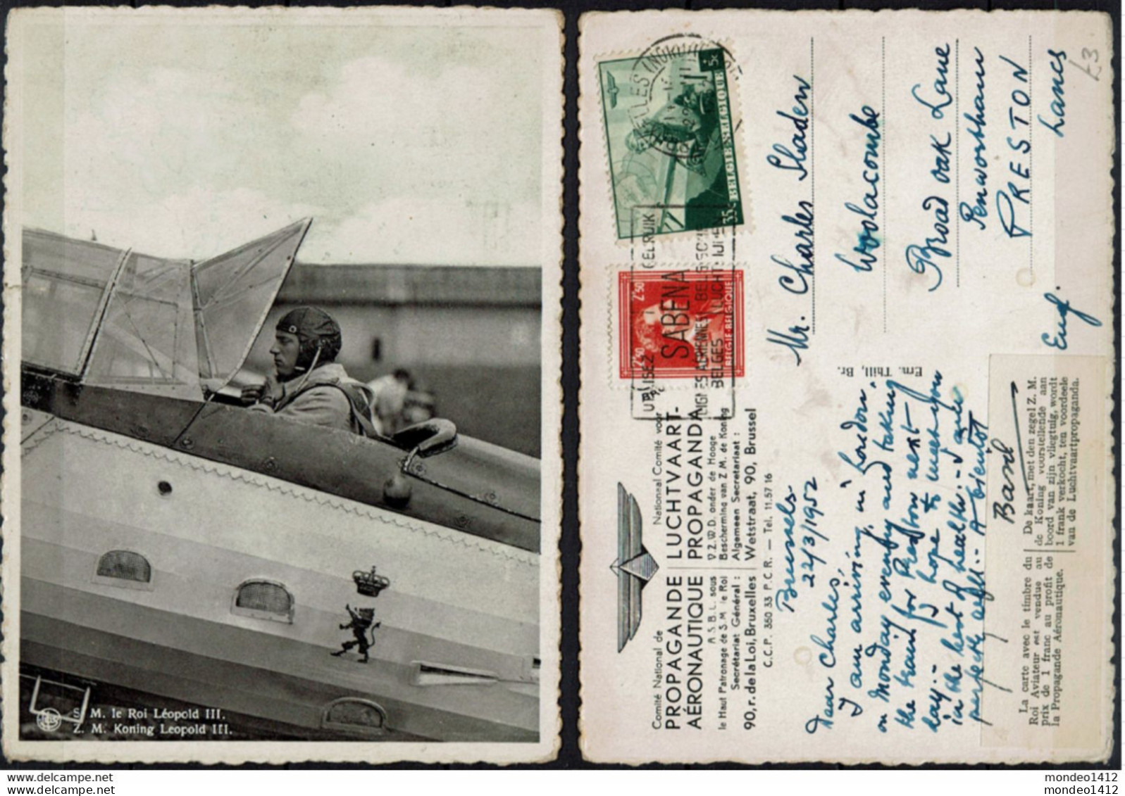 N° 467 - 846 Op Kaart ZM Koning Leopold III Luchtvaartpropaganda - Propagande Aéronautique - Cartas & Documentos