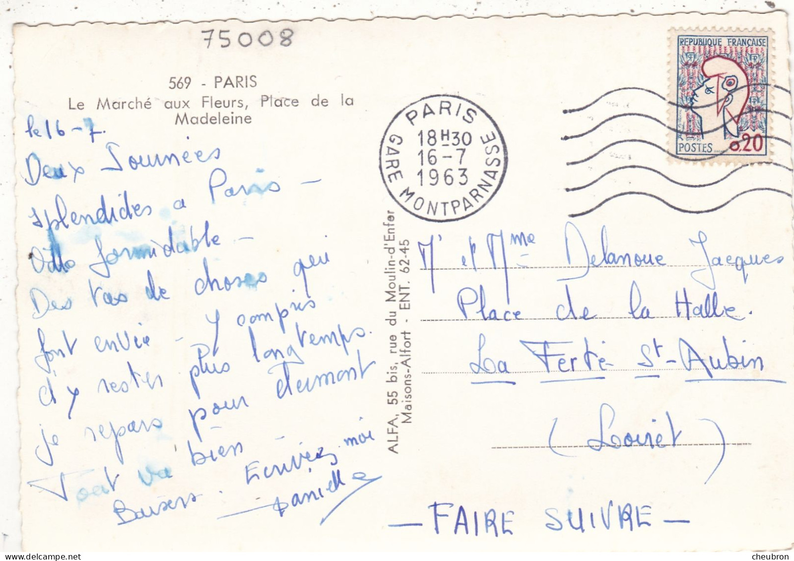 75. PARIS. CPA . LE MARCHE AUX FLEURS PLACE DE LA MADELEINE . ANNEE 1963 + TEXTE - Petits Métiers à Paris