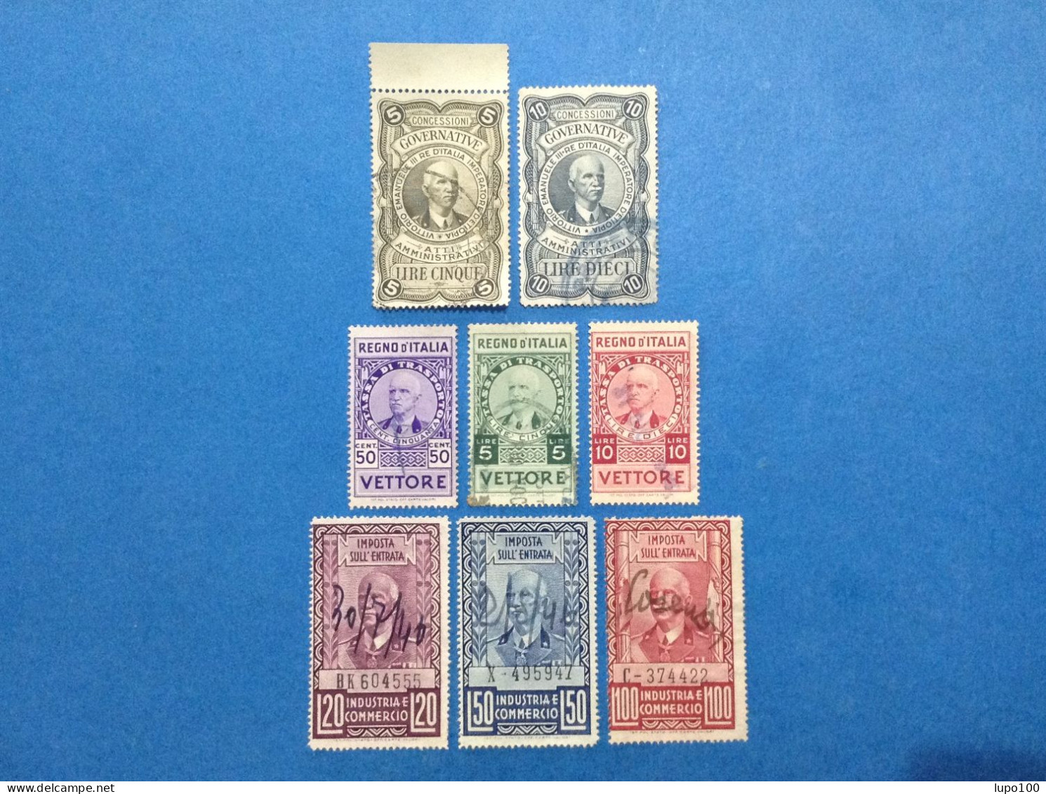 Lotto 8 Marche Da Bollo Usate Regno D'italia Vittorio Emanuele III Stempelmarke Fiscaux Revenue Tax Used - Revenue Stamps