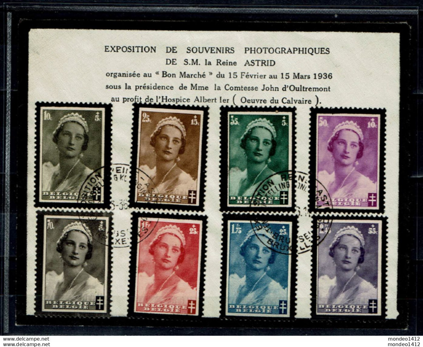 België 1935 - N° 411-418 - Rouwzegels Koningin Astrid - Exposition - Storia Postale