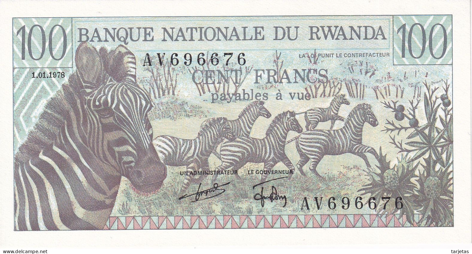 BILLETE DE RWANDA DE 100 FRANCS DEL AÑO 1978 SIN CIRCULAR (UNC)  (BANKNOTE) - Ruanda