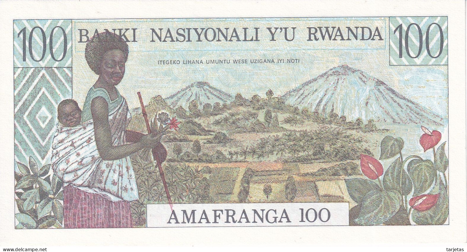 BILLETE DE RWANDA DE 100 FRANCS DEL AÑO 1978 SIN CIRCULAR (UNC)  (BANKNOTE) - Rwanda