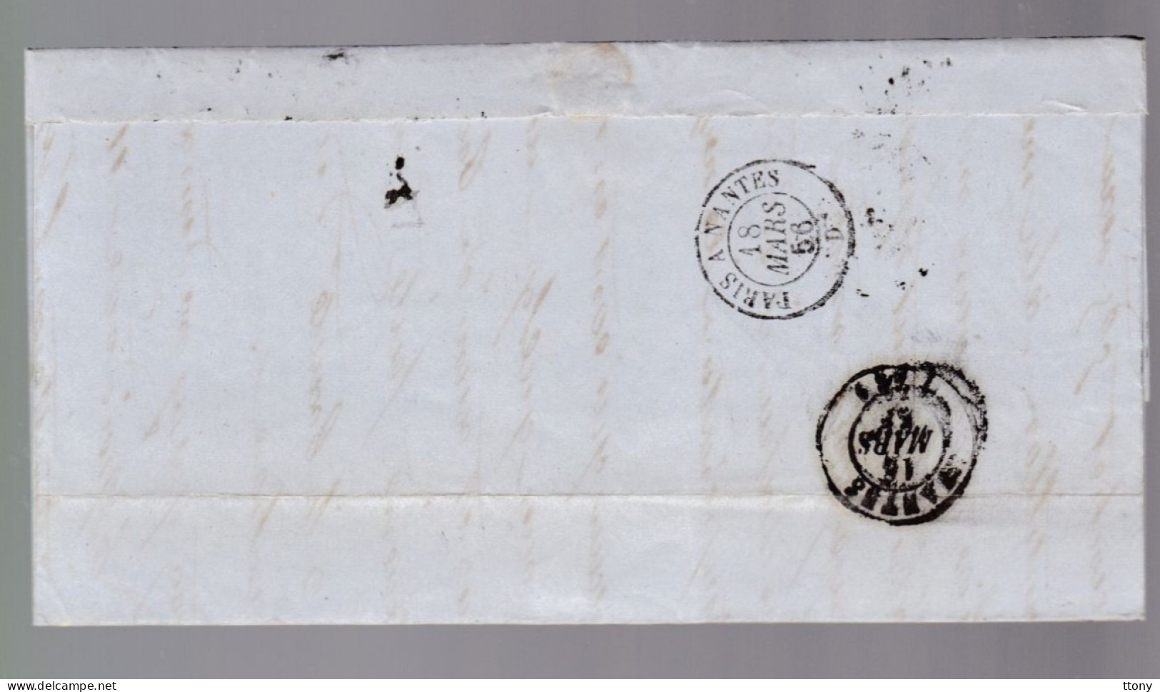 Timbre N° 14 Napoléon III  Bleu     20 C   Sur Lettre  Départ Rennes  1856  Destination    Nantes - 1853-1860 Napoléon III