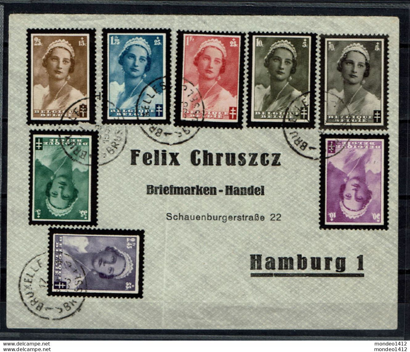 België 1935 - N° 411-418 - Rouwzegels Koningin Astrid - Covers & Documents